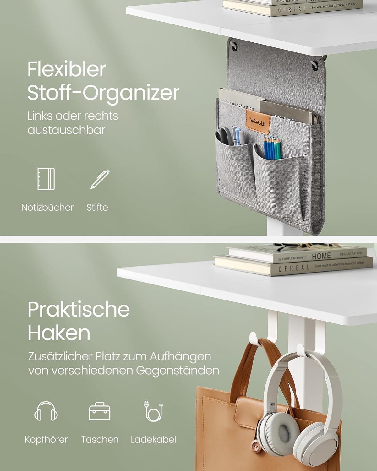 VASAGLE Höhenverstellbarer Schreibtisch elektrisch, 120 x 60 cm