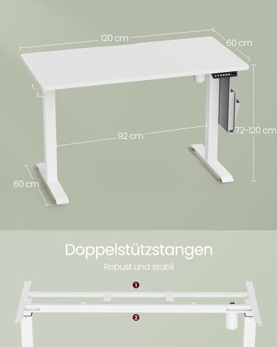 VASAGLE Höhenverstellbarer Schreibtisch elektrisch, 120 x 60 cm