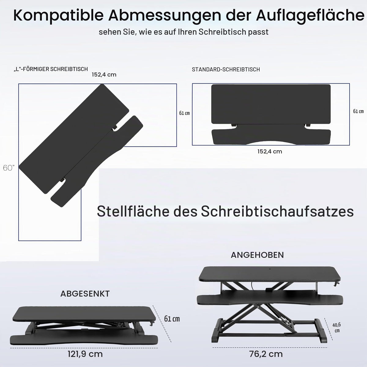 VIVO 122 cm Schreibtischaufsatz, K-Serie, höhenverstellbarer Steh-Sitz-Aufsatz, Dual-Monitor- und Laptop-Arbeitsplatz mit breiter Tastaturablage, Schwarz, DESK-V048KB