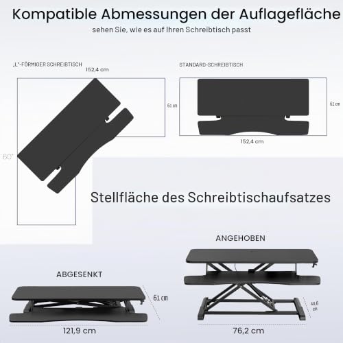 VIVO 122 cm Schreibtischaufsatz, K-Serie, höhenverstellbarer Steh-Sitz-Aufsatz, Dual-Monitor- und Laptop-Arbeitsplatz mit breiter Tastaturablage, Schwarz, DESK-V048KB