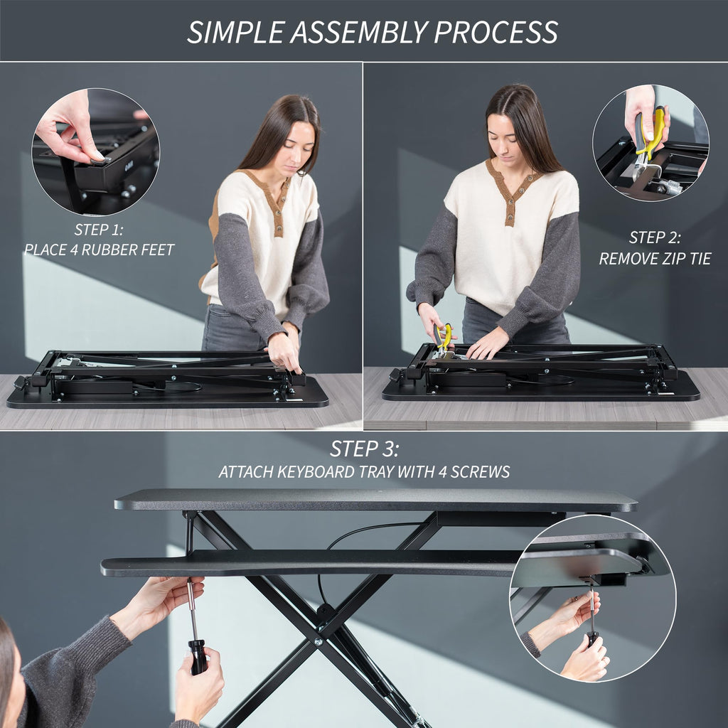 VIVO 122 cm Schreibtischaufsatz, K-Serie, höhenverstellbarer Steh-Sitz-Aufsatz, Dual-Monitor- und Laptop-Arbeitsplatz mit breiter Tastaturablage, Schwarz, DESK-V048KB