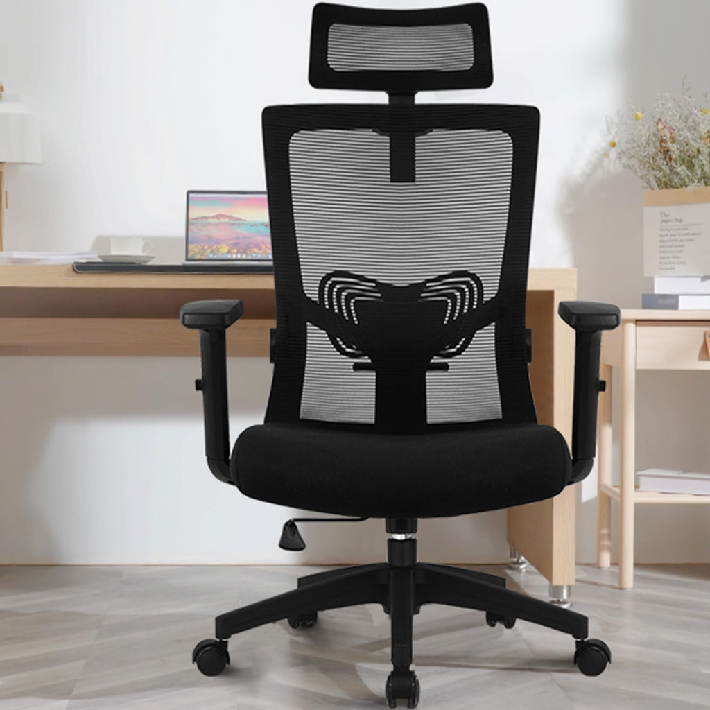 Daccormax Bürostuhl Ergonomisch, Schreibtischstuhl mit Verstellbarer Kopfstütze, Armlehnen, Lendenwirbelstütze, Drehstuhl Wippfunktion bis 135°, Chefsessel aus Mesh,Rückenschonend, Bürostuhl 150kg