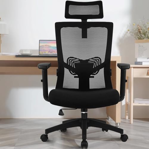 Daccormax Bürostuhl Ergonomisch, Schreibtischstuhl mit Verstellbarer Kopfstütze, Armlehnen, Lendenwirbelstütze, Drehstuhl Wippfunktion bis 135°, Chefsessel aus Mesh,Rückenschonend, Bürostuhl 150kg