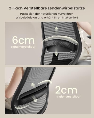 ProtoArc EC200 Ergonomischer Bürostuhl mit Verstellbarer Sitztiefe, Schwarz