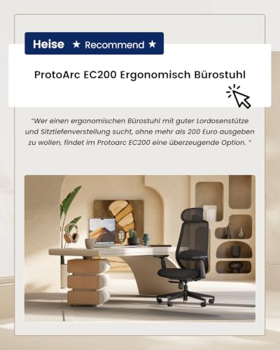 ProtoArc EC200 Ergonomischer Bürostuhl mit Verstellbarer Sitztiefe, Schwarz