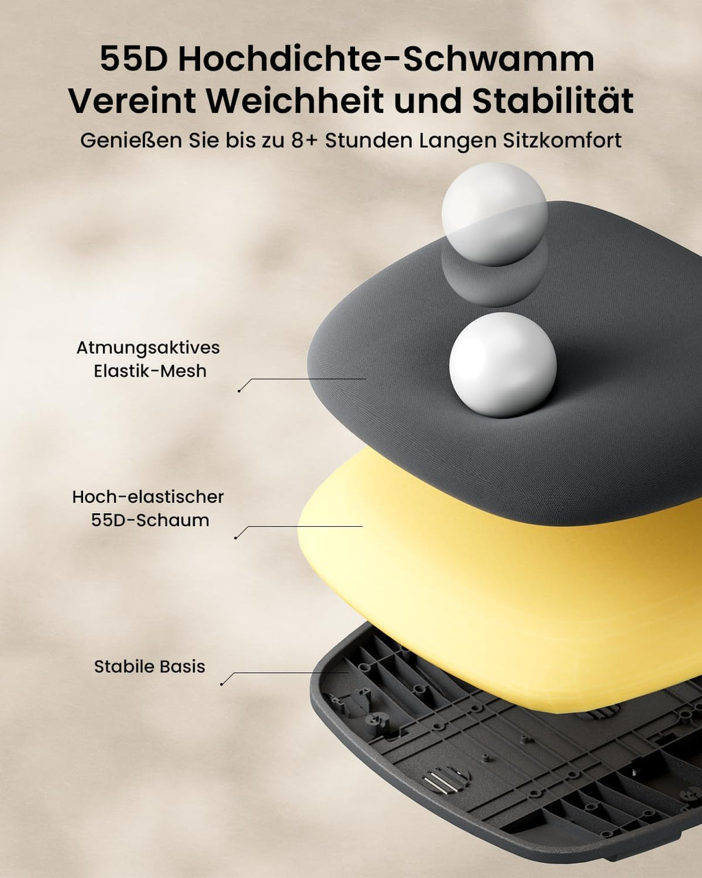 ProtoArc EC200 Ergonomischer Bürostuhl mit Verstellbarer Sitztiefe, Schwarz