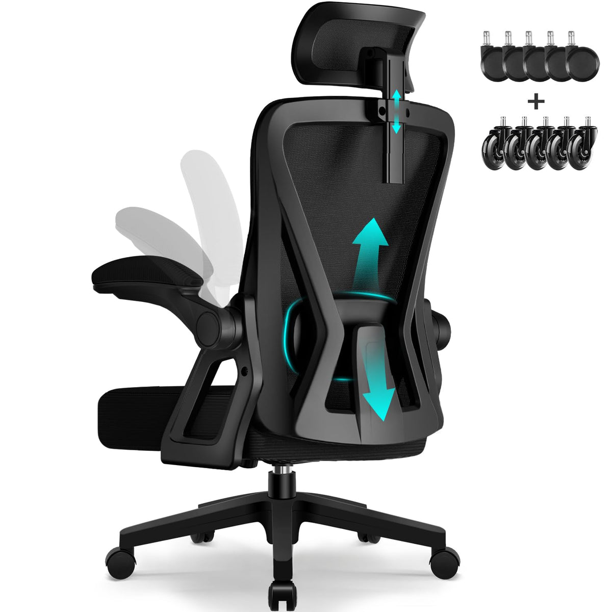 Bürostuhl,Bürostuhl Ergonomisch mit Verstellbarer Kopfstütze,Armlehnen und Lendenwirbelstütze, Schreibtischstuhl Drehstuhl Wippfunktion bis 135°,Chefsessel Rückenschonend, 150kg