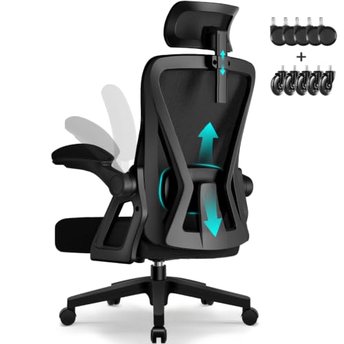 Bürostuhl,Bürostuhl Ergonomisch mit Verstellbarer Kopfstütze,Armlehnen und Lendenwirbelstütze, Schreibtischstuhl Drehstuhl Wippfunktion bis 135°,Chefsessel Rückenschonend, 150kg