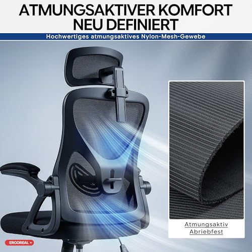 Bürostuhl ergonomisch mit Kopfstütze – Schreibtischstuhl Netz 200kg