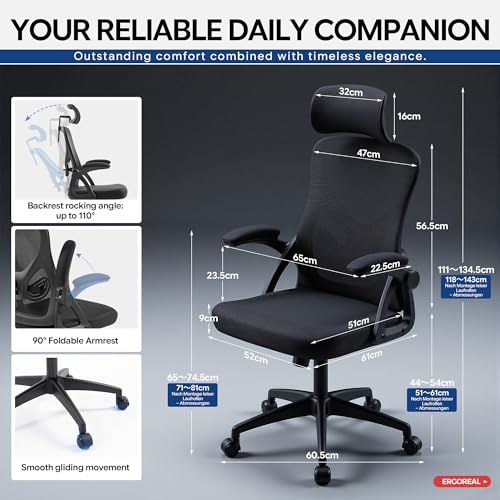 Bürostuhl ergonomisch mit Kopfstütze – Schreibtischstuhl Netz 200kg