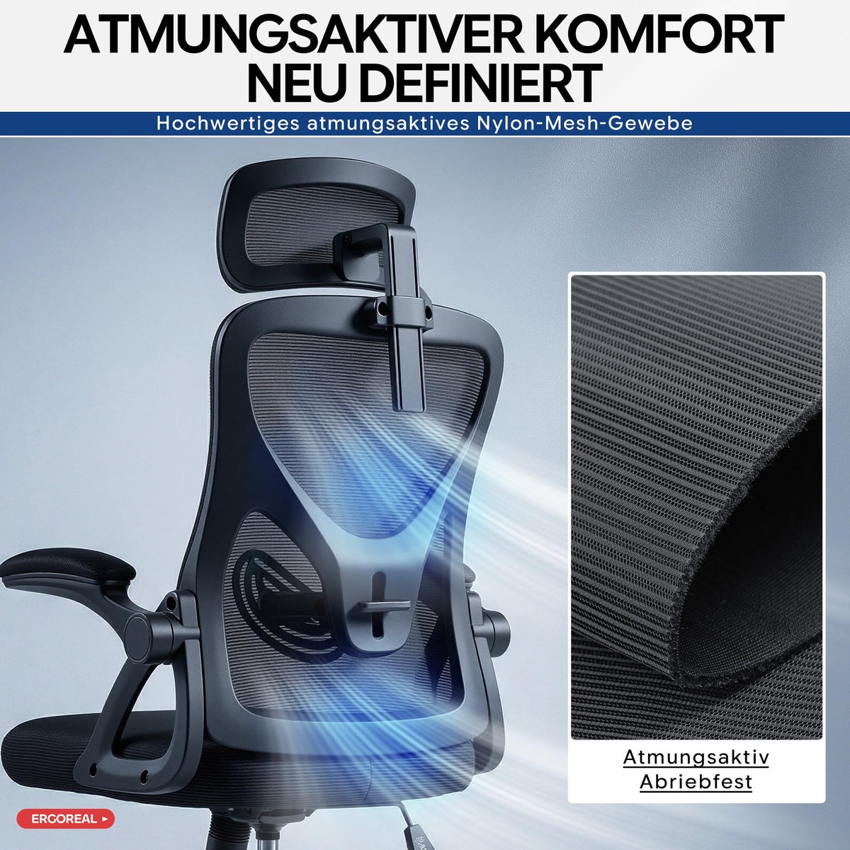 Bürostuhl ergonomisch mit Kopfstütze – Schreibtischstuhl Netz 200kg
