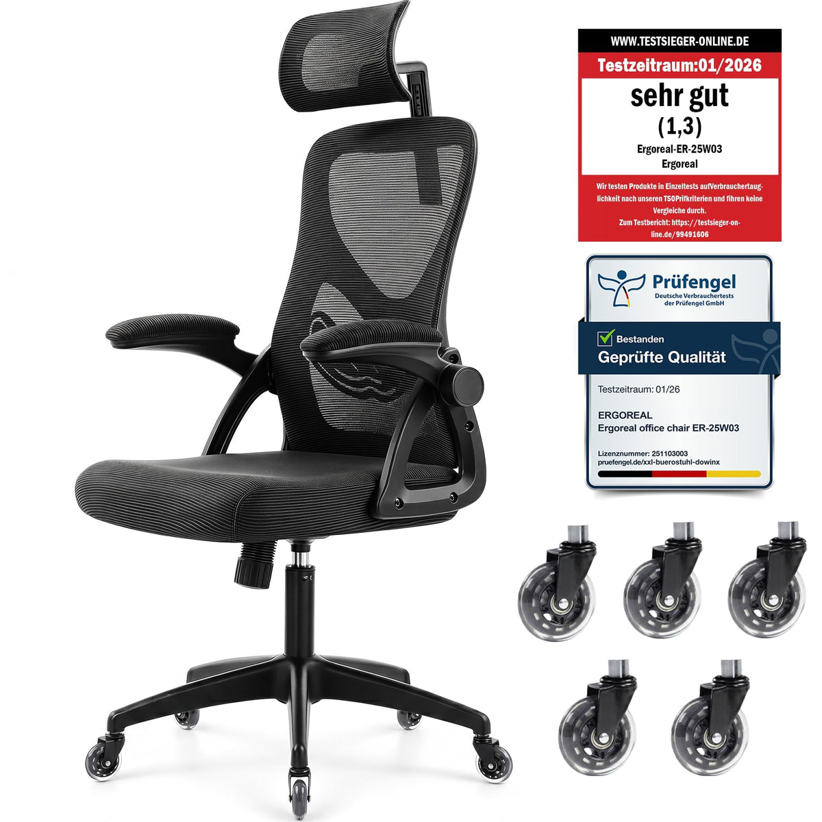 Bürostuhl ergonomisch mit Kopfstütze – Schreibtischstuhl Netz 200kg