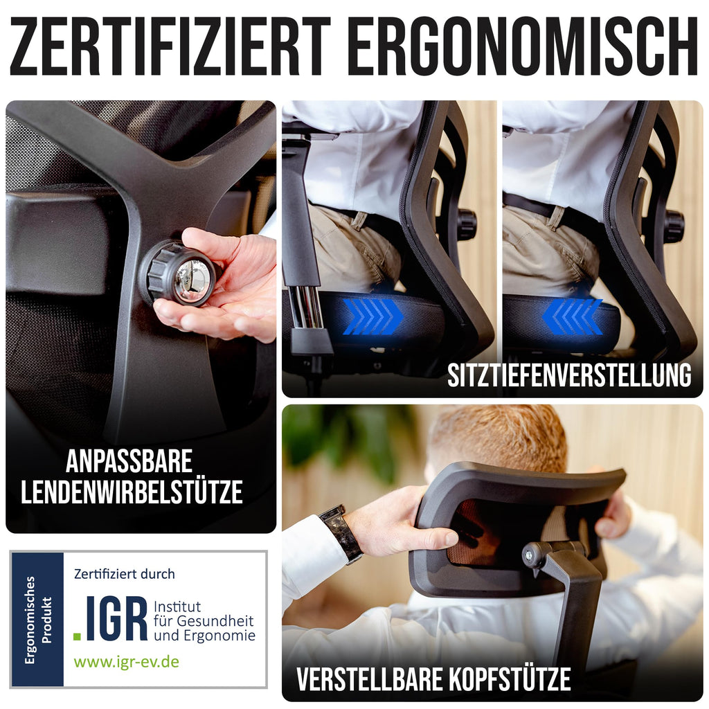 ELITESEATS Bürostuhl Ergonomisch [TESTSIEGER] Schreibtischstuhl Mesh 150 kg