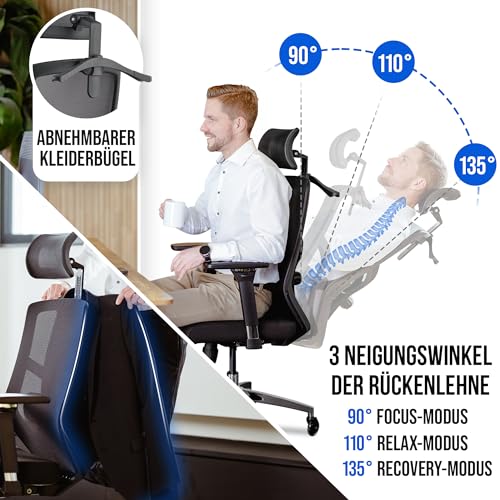 ELITESEATS Bürostuhl Ergonomisch [TESTSIEGER] Schreibtischstuhl Mesh 150 kg