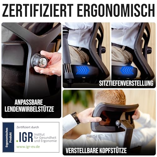ELITESEATS Bürostuhl Ergonomisch [TESTSIEGER] Schreibtischstuhl Mesh 150 kg