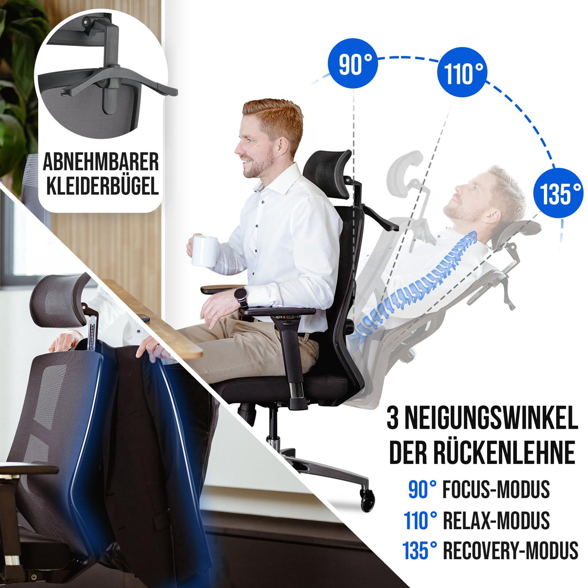 ELITESEATS Bürostuhl Ergonomisch [TESTSIEGER] Schreibtischstuhl Mesh 150 kg