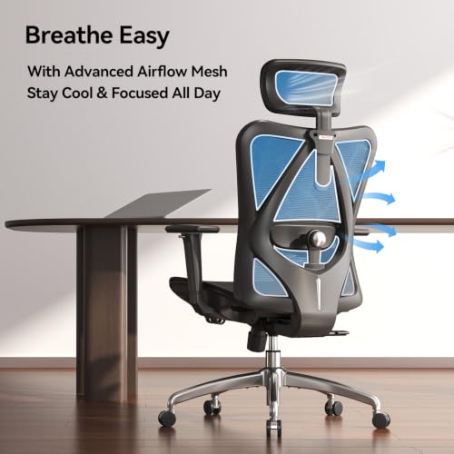 SIHOO M57 Ergonomischer Bürostuhl, Chefsessel mit 3D verstellbare Armlehne und Lendenwirbelstütze, Hautfreundliche Netz-Hochlehne, Schreibtischstuhl bis 150kg/330LB Belastbar(schwarz)