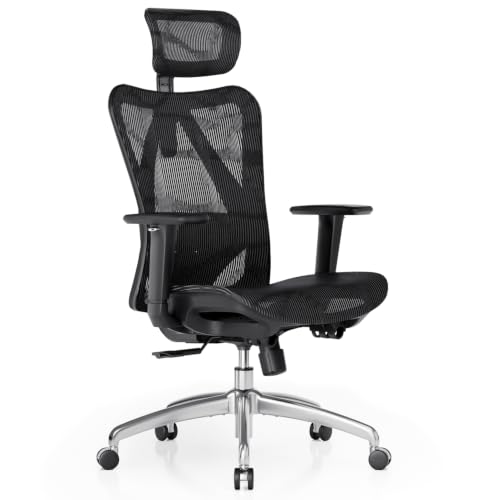 SIHOO M57 Ergonomischer Bürostuhl, Chefsessel mit 3D verstellbare Armlehne und Lendenwirbelstütze, Hautfreundliche Netz-Hochlehne, Schreibtischstuhl bis 150kg/330LB Belastbar(schwarz)