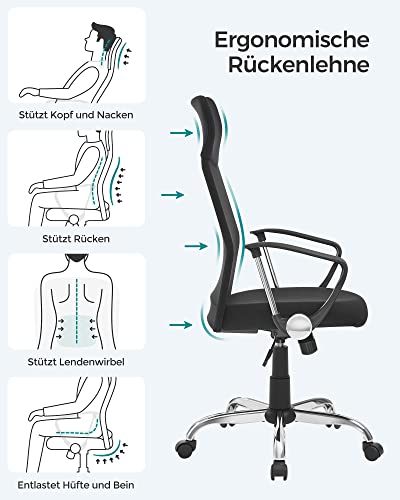 SONGMICS Bürostuhl, ergonomischer Schreibtischstuhl, Drehstuhl, gepolsterter Sitz, höhenverstellbar und neigbar, bis 120 kg belastbar, schwarz OBN034B01