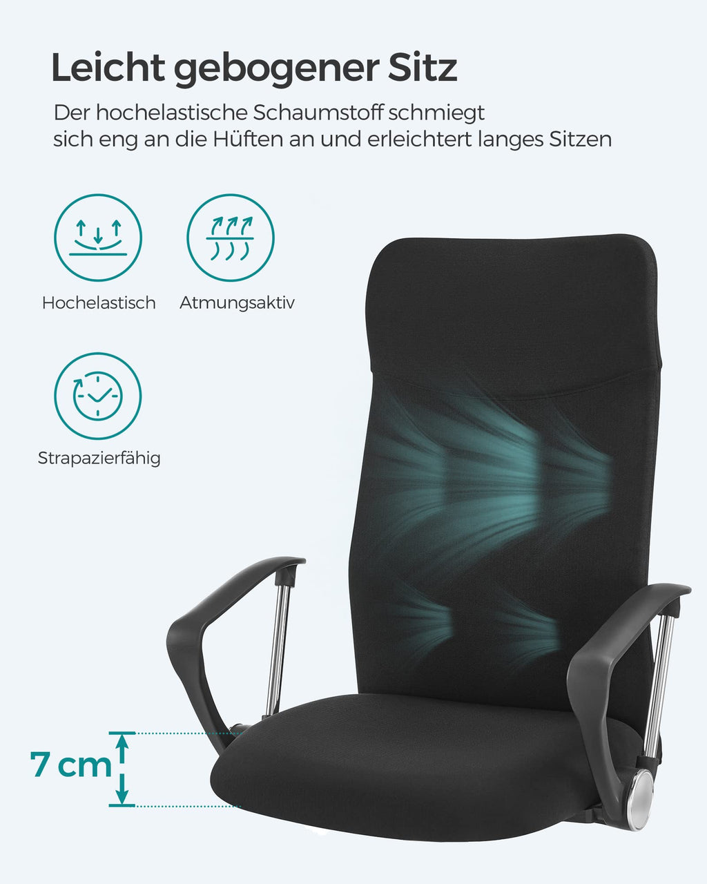 SONGMICS Bürostuhl, ergonomischer Schreibtischstuhl, Drehstuhl, gepolsterter Sitz, höhenverstellbar und neigbar, bis 120 kg belastbar, schwarz OBN034B01