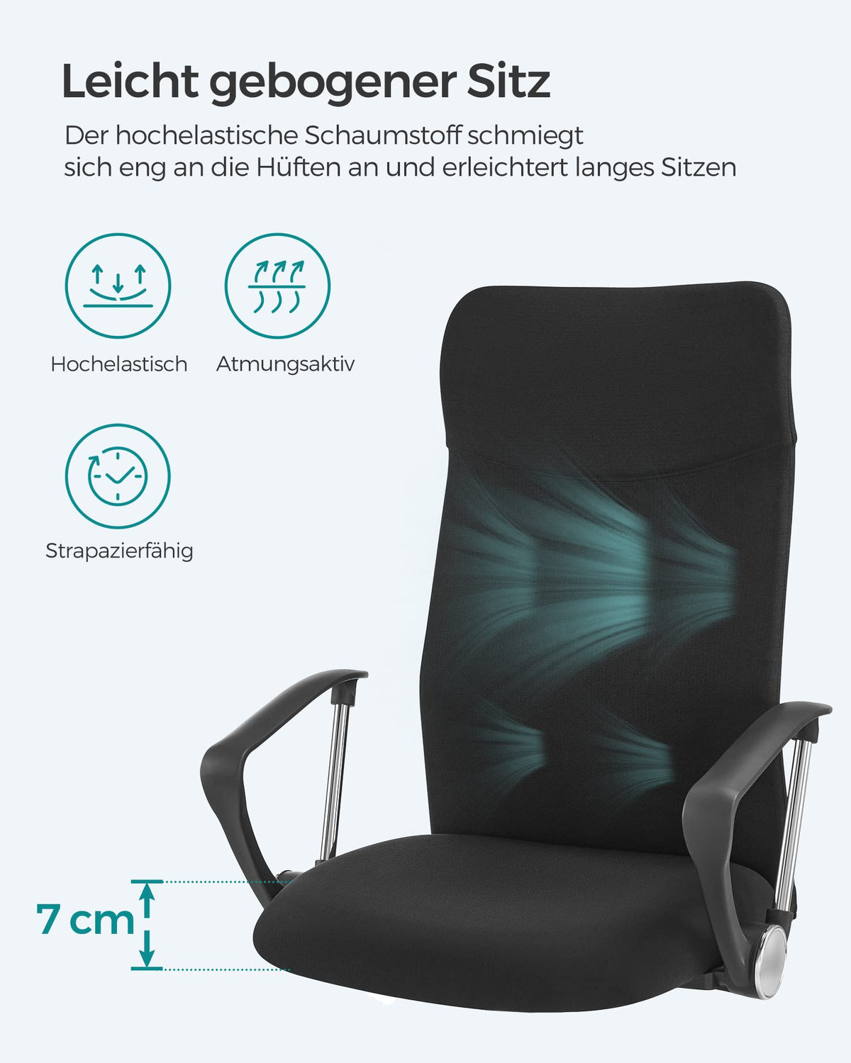 SONGMICS Bürostuhl, ergonomischer Schreibtischstuhl, Drehstuhl, gepolsterter Sitz, höhenverstellbar und neigbar, bis 120 kg belastbar, schwarz OBN034B01
