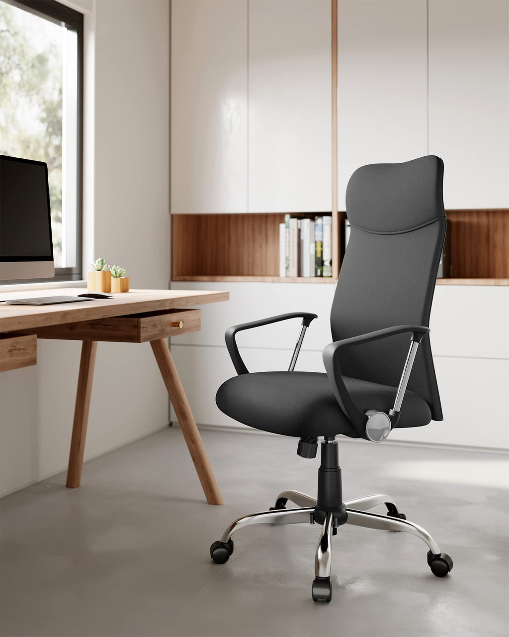 SONGMICS Bürostuhl, ergonomischer Schreibtischstuhl, Drehstuhl, gepolsterter Sitz, höhenverstellbar und neigbar, bis 120 kg belastbar, schwarz OBN034B01