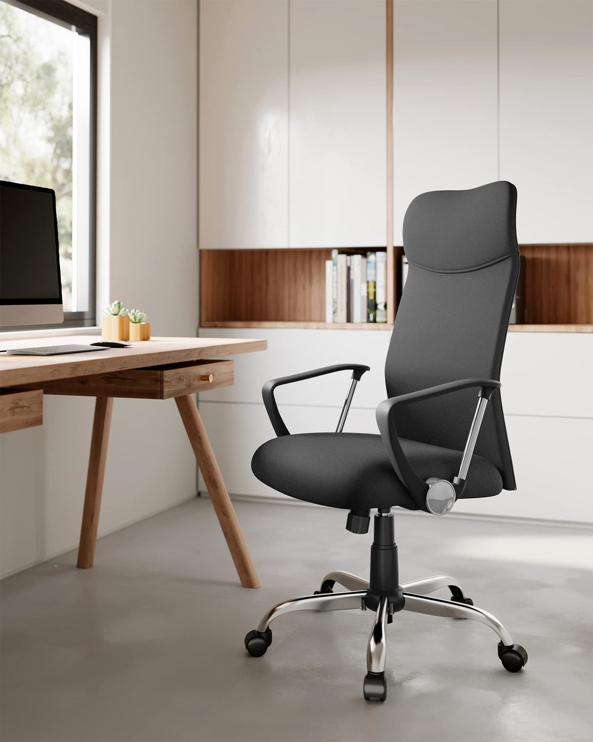 SONGMICS Bürostuhl, ergonomischer Schreibtischstuhl, Drehstuhl, gepolsterter Sitz, höhenverstellbar und neigbar, bis 120 kg belastbar, schwarz OBN034B01