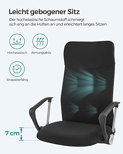 SONGMICS Bürostuhl, ergonomischer Schreibtischstuhl, Drehstuhl, gepolsterter Sitz, höhenverstellbar und neigbar, bis 120 kg belastbar, schwarz OBN034B01