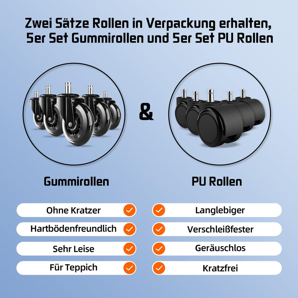 Bürostuhl, Bürostuhl Ergonomisch, Schreibtischstuhl mit Segmentierter Rückenlehne, Adaptiver Lendenstütze und 90°klappbaren Armlehnen, Schreibtischsessel Neigbar bis 135°, Office Chair mit Gummirollen