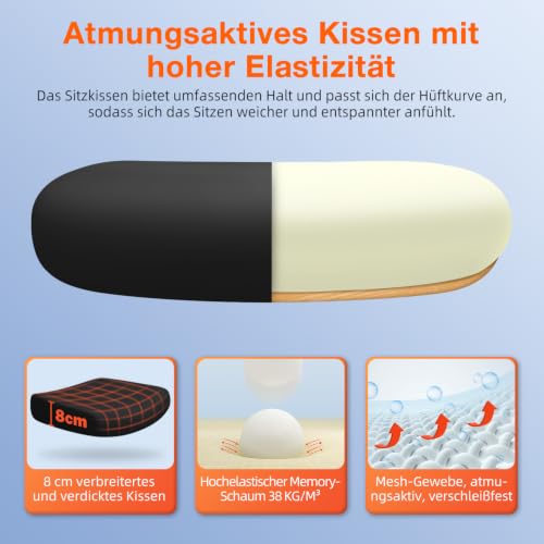 Bürostuhl, Bürostuhl Ergonomisch, Schreibtischstuhl mit Segmentierter Rückenlehne, Adaptiver Lendenstütze und 90°klappbaren Armlehnen, Schreibtischsessel Neigbar bis 135°, Office Chair mit Gummirollen